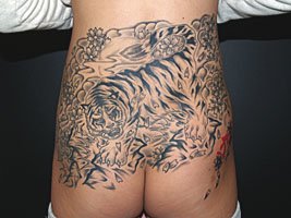 女性の腰 尻に虎と桜の刺青365_12