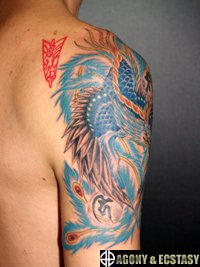 青色のカラーの鳳凰 タトゥー105_2