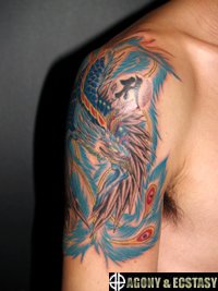 青色のカラーの鳳凰 タトゥー105_4