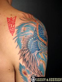 青色のカラーの鳳凰 タトゥー105_5