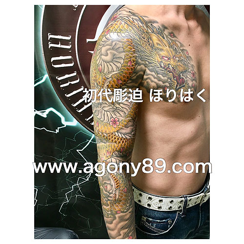 黄金の龍と桜の和彫り1181_3