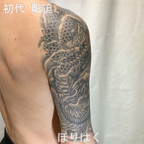 風神雷神図の雷神と龍の刺青1641_4