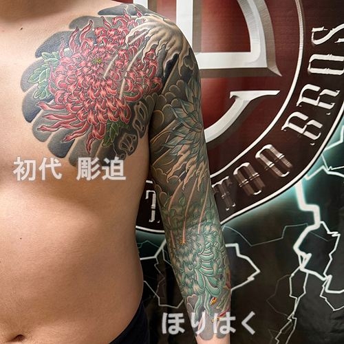 菊と月下美人の花の刺青1645_3