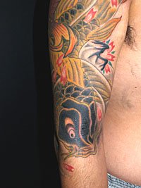 桜の花びらを散らした鯉の和彫り337_5