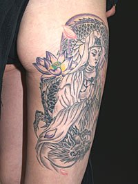 騎龍観音と蓮の花の刺青371_2