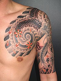 桜吹雪に龍と雷の刺青433_3