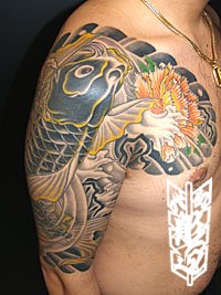 鯉と岩牡丹の刺青 和彫り438_3