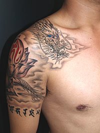 梵字と蓮の花 龍のデザイン510_4