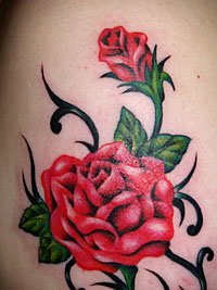 赤い薔薇の花とツボミのタトゥーデザイン画像633_3