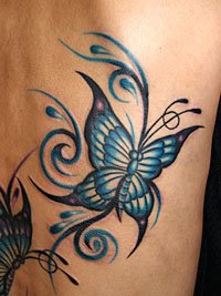 三頭の蝶々に菊の花のタトゥーデザイン画像736_4