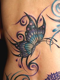 三頭の蝶々に菊の花のタトゥーデザイン画像736_6