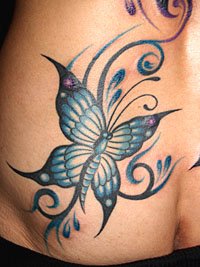 三頭の蝶々に菊の花のタトゥーデザイン画像736_8