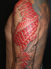 鯉の刺青 / 降り緋鯉に牡丹の花の刺青 デザイン 和彫り872_5