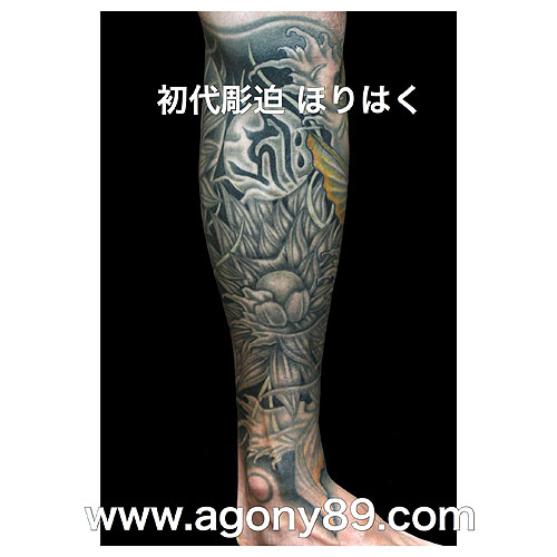 鯉の刺青 / 昇り鯉と月下美人の花に満月の刺青デザイン 924_4